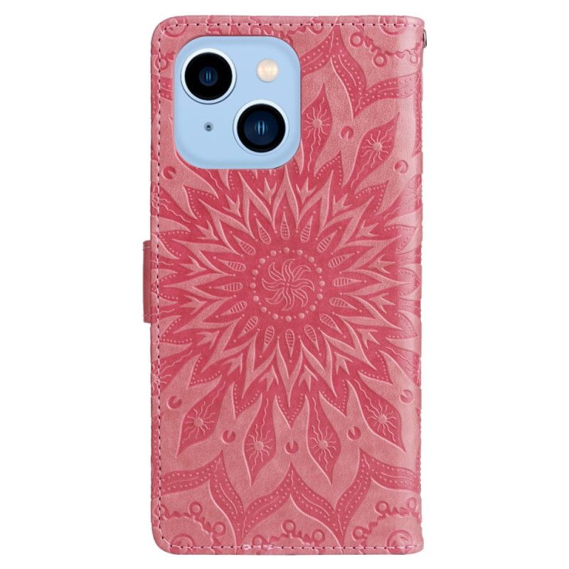 Læder Cover iPhone 14 Pro Max Solmandala Med Snor