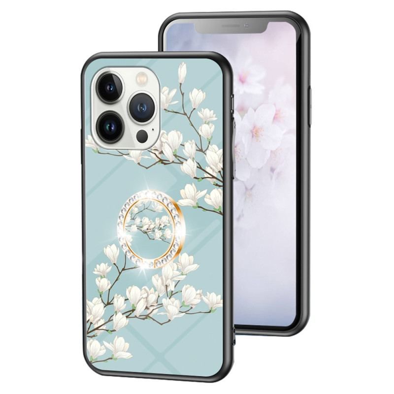 Cover iPhone 15 Pro Blomsterhærdet Glas Med Støttering