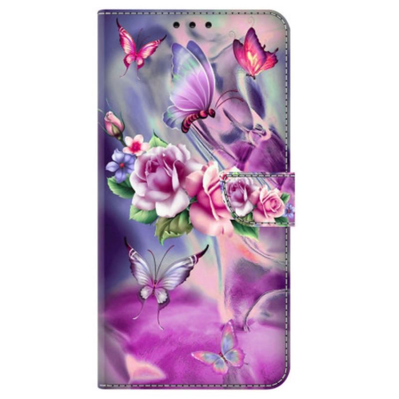 Læder Cover iPhone 15 Pro Smukke Blomster