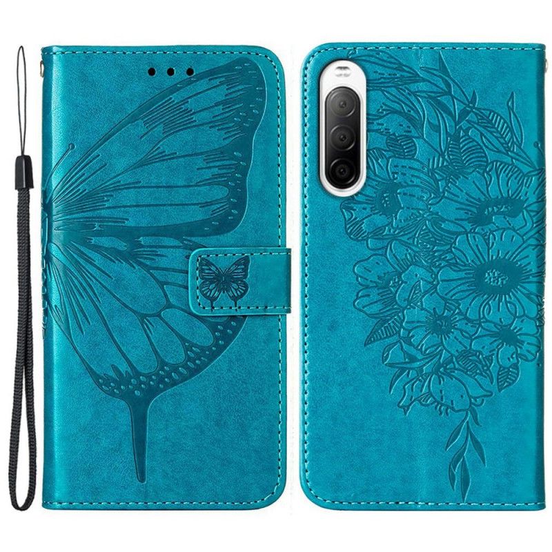 Flip Cover Sony Xperia 10 IV Sommerfugl Med Snor