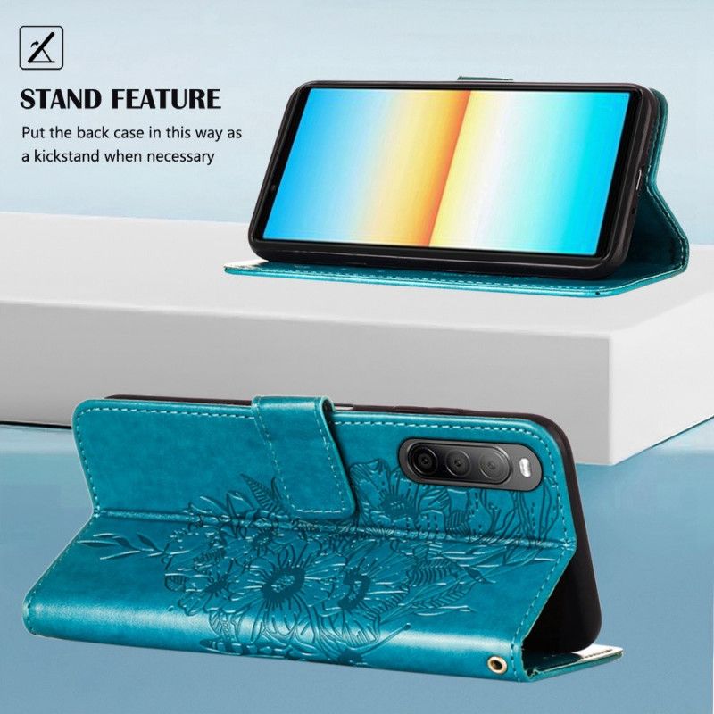 Flip Cover Sony Xperia 10 IV Sommerfugl Med Snor