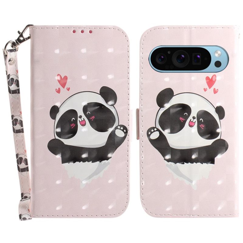 Flip Cover Til Google Pixel 9 Pro Panda Love Med Rem