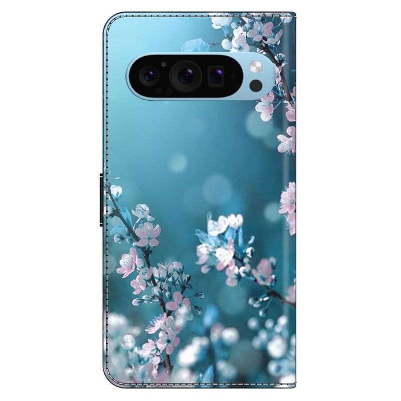 Læder Cover Google Pixel 9 Pro Telefon Etui Blommeblomster