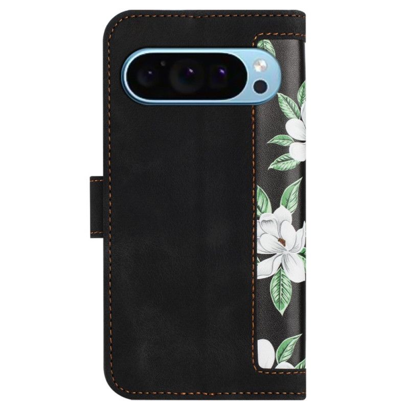 Læder Cover Google Pixel 9 Pro Telefon Etui Blomsterrem