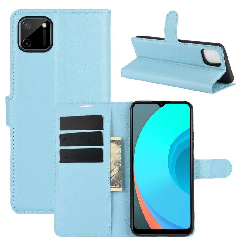 Flip Cover Realme C11 Klassisk Litchieffekt