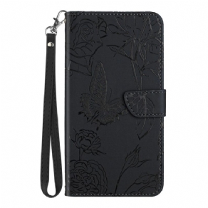 Flip Cover Realme C30 Med Snor Flower Strappy Paillon