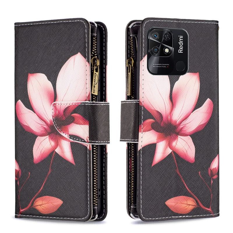 Flip Cover Xiaomi Redmi 10C Blomsterlomme Med Lynlås