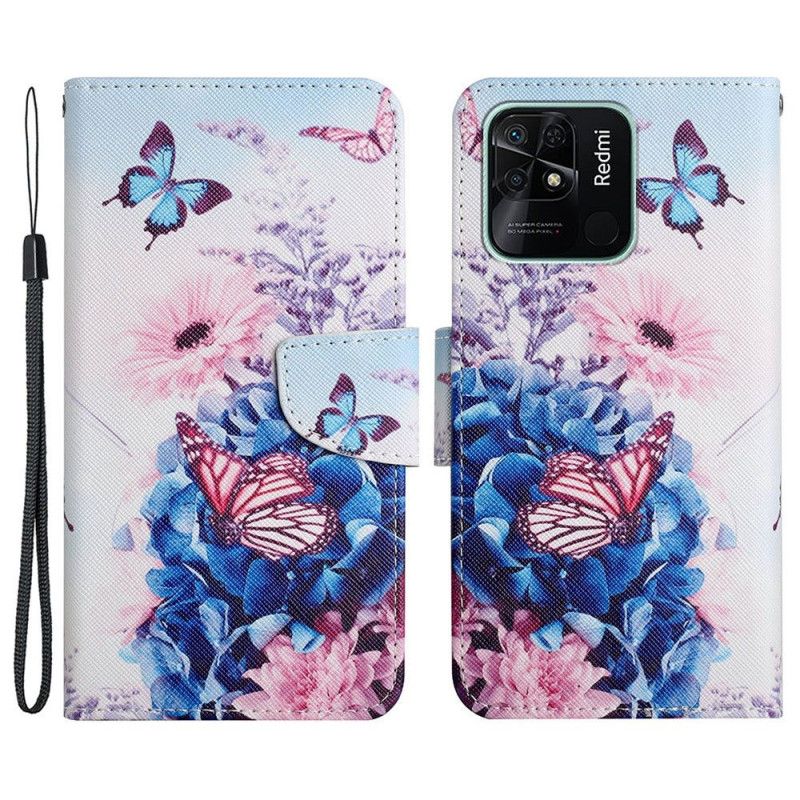 Flip Cover Xiaomi Redmi 10C Med Snor Fantasi Med Blomsterbånd