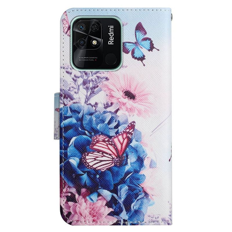 Flip Cover Xiaomi Redmi 10C Med Snor Fantasi Med Blomsterbånd