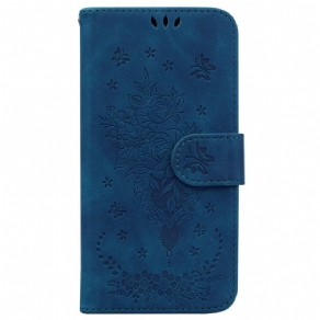 Flip Cover Xiaomi Redmi 10C Med Snor Roser Og Sommerfugle Med Rem