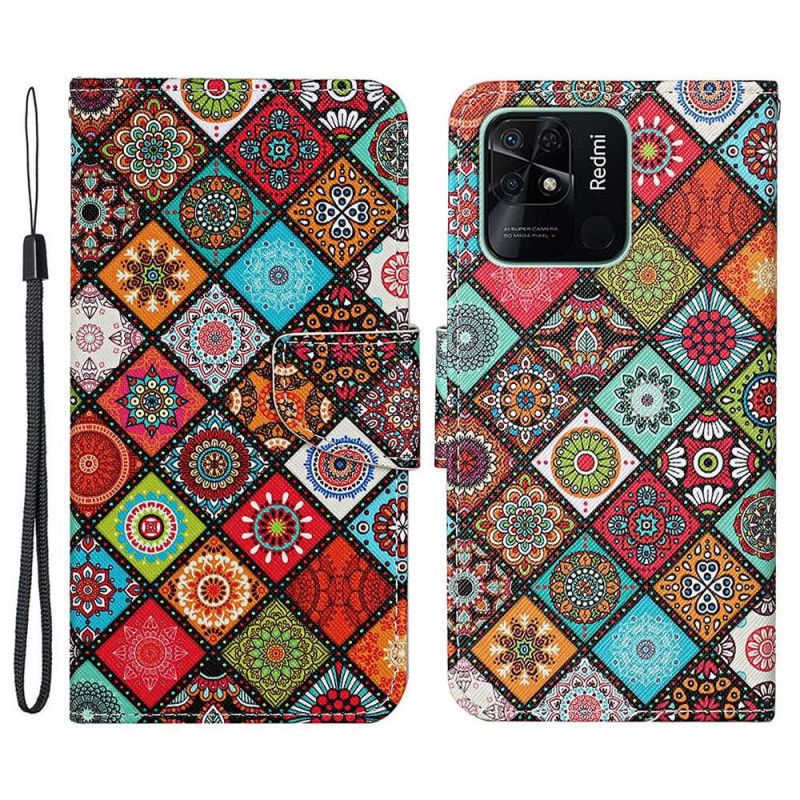 Flip Cover Xiaomi Redmi 10C Med Snor Strop Patchwork