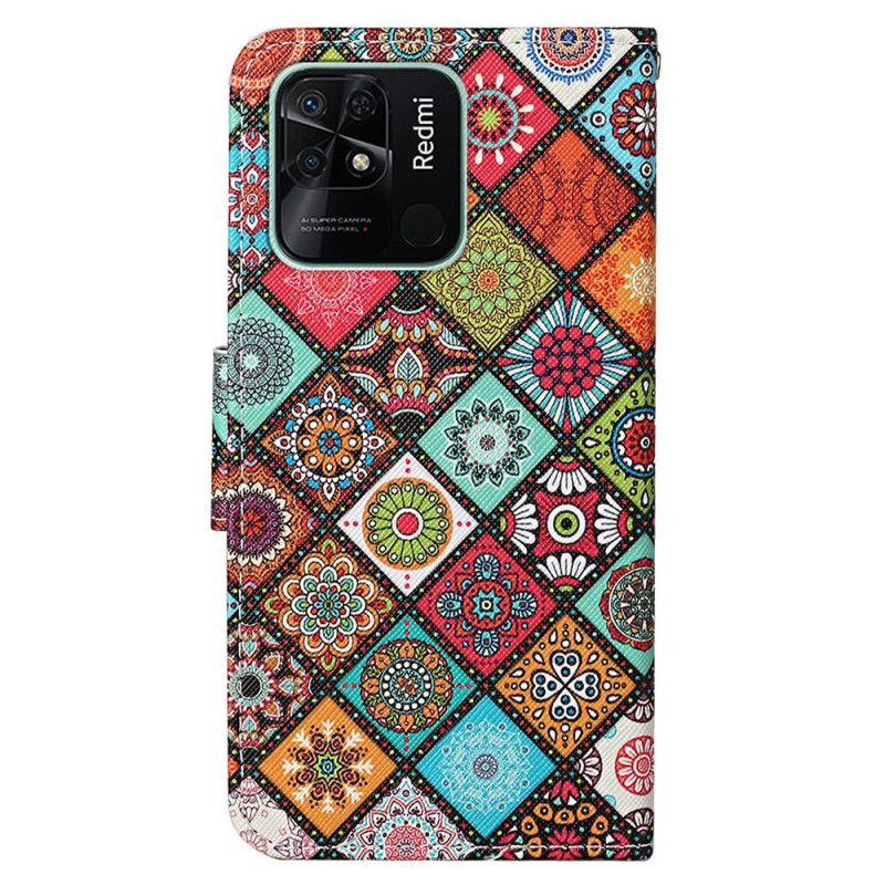 Flip Cover Xiaomi Redmi 10C Med Snor Strop Patchwork