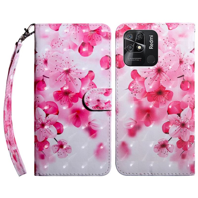 Flip Cover Xiaomi Redmi 10C Med Snor Thong Blomster