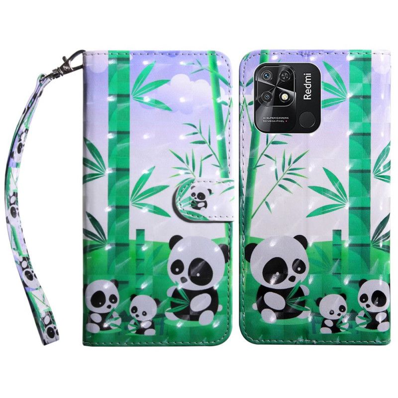 Flip Cover Xiaomi Redmi 10C Med Snor Thong Panda Familie