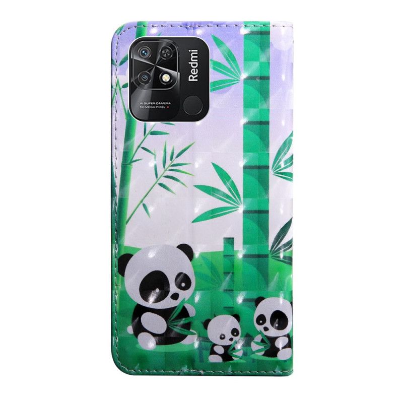 Flip Cover Xiaomi Redmi 10C Med Snor Thong Panda Familie