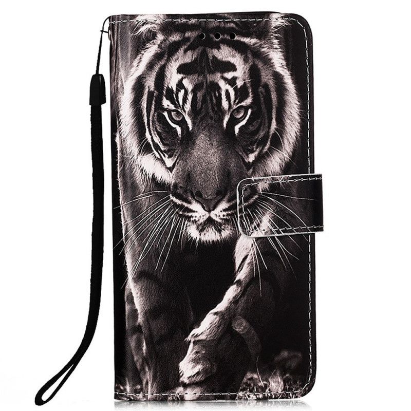 Læder Cover Xiaomi Redmi 10C Med Snor Fabelagtig Strappy Tiger