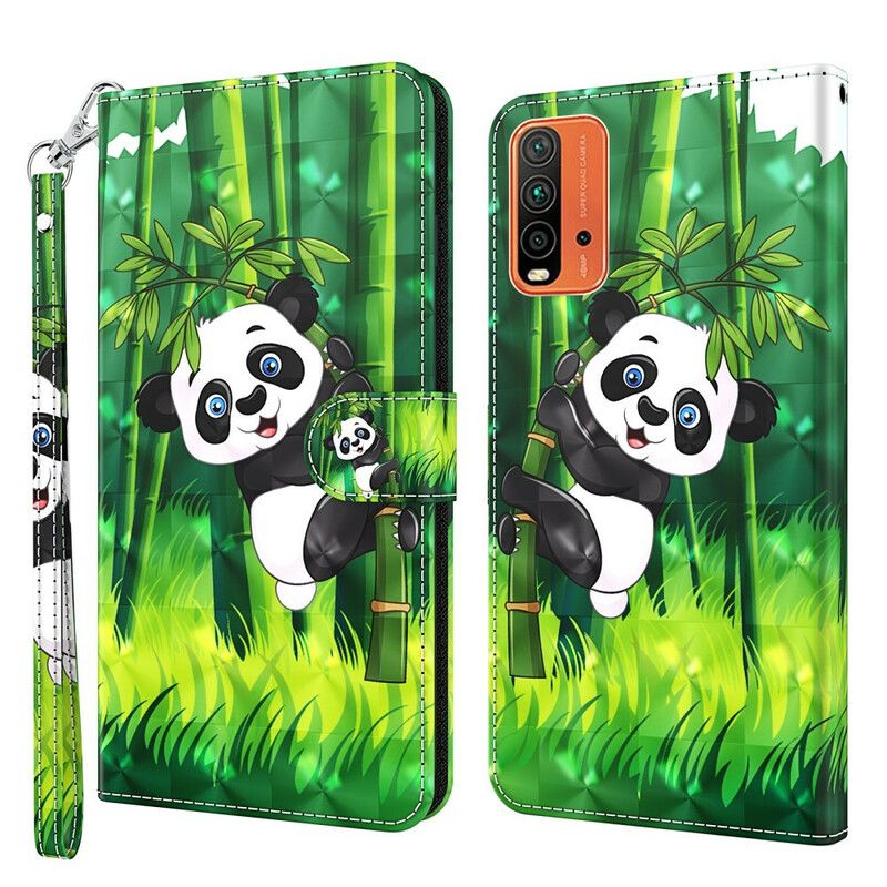 Læder Cover Xiaomi Redmi 9T Panda Og Bambus