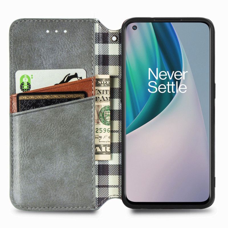 Cover OnePlus Nord N10 Flip Cover Lædereffekt Med Diamanttekstur