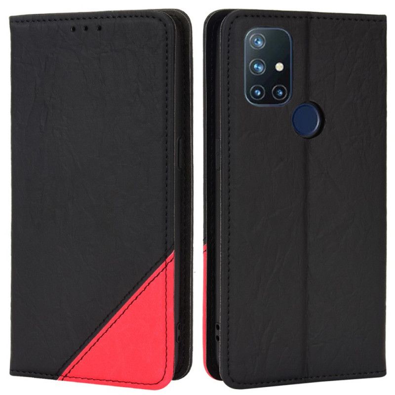 Cover OnePlus Nord N10 Flip Cover Skrå Tofarvet Kunstlæder