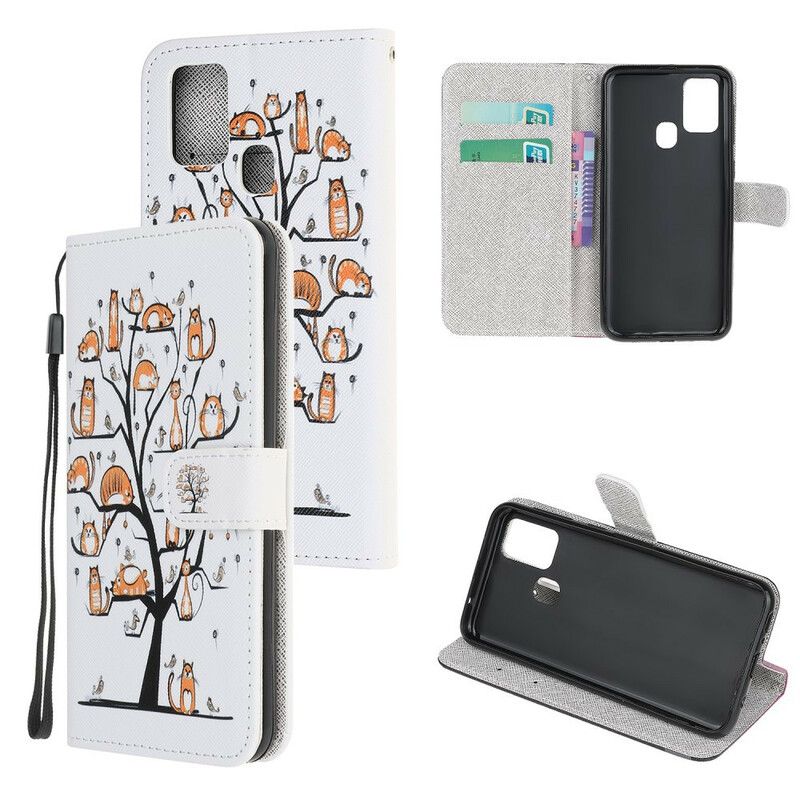 Flip Cover OnePlus Nord N10 Med Snor Funky Katte Med Rem