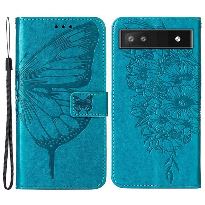 Flip Cover Google Pixel 6A Med Snor Strap Art Butterfly