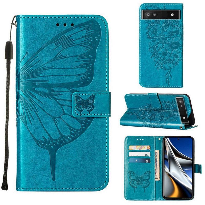 Flip Cover Google Pixel 6A Med Snor Strap Art Butterfly