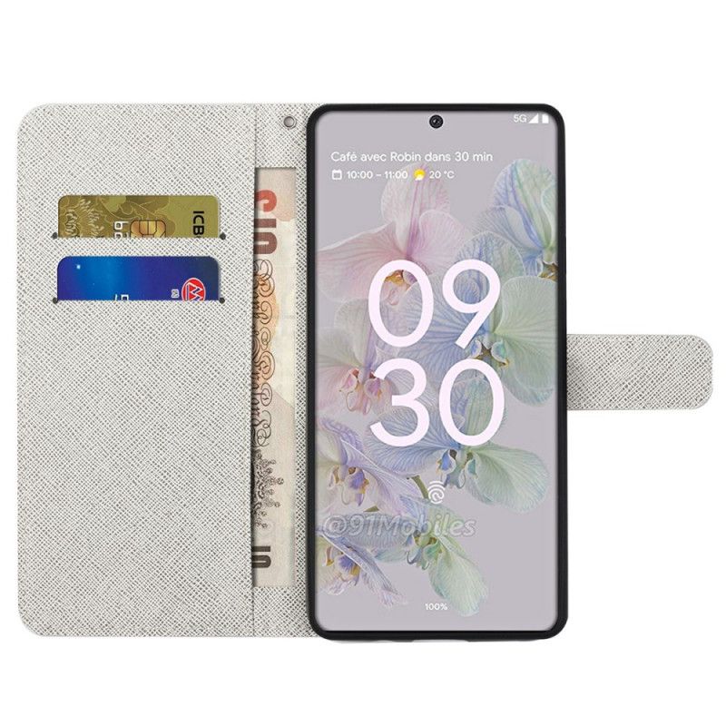 Flip Cover Google Pixel 6A Med Snor Thong Fjer