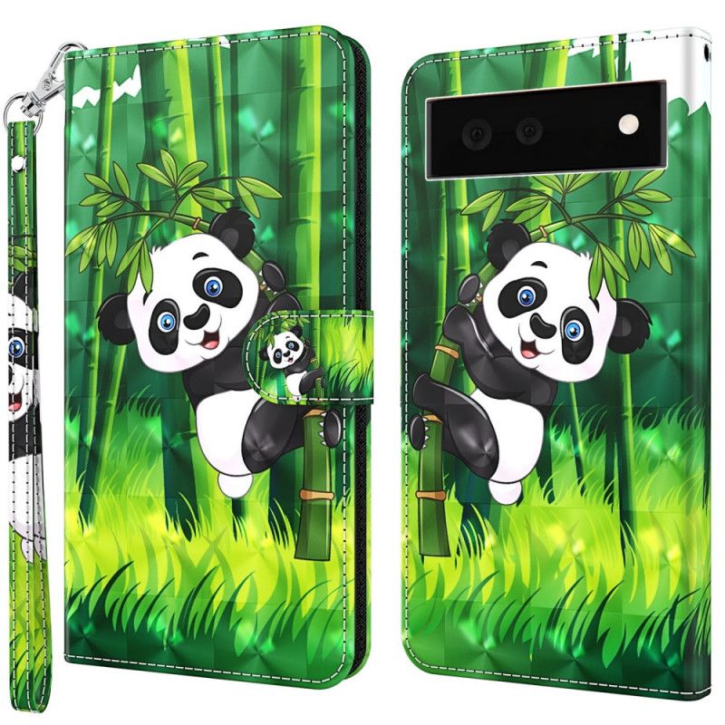 Flip Cover Google Pixel 6A Med Snor Thong Panda