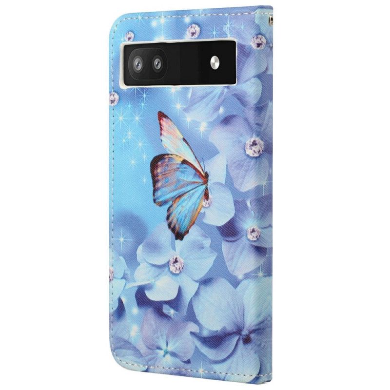 Flip Cover Google Pixel 6A Med Snor Thong Sommerfugle