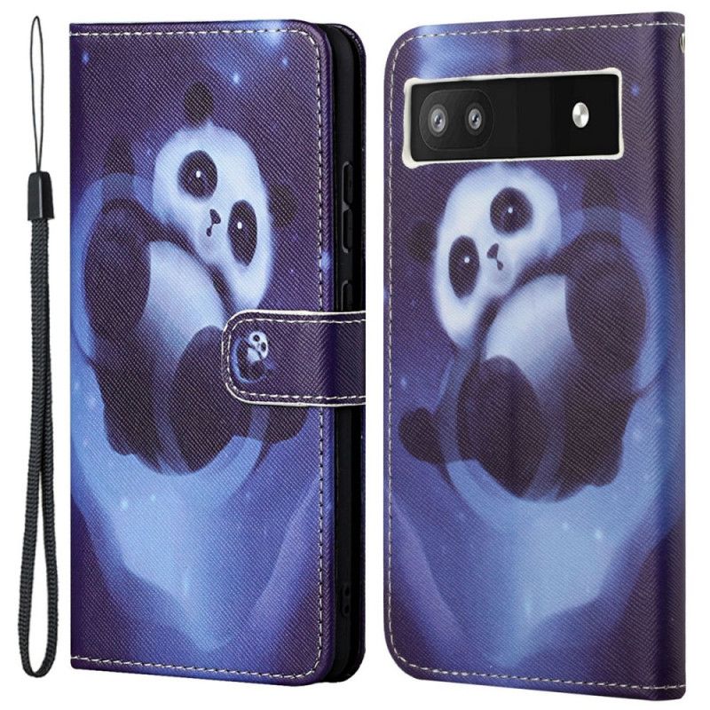 Flip Cover Google Pixel 6A Med Snor Thong Space Panda