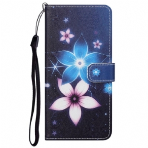 Læder Cover Google Pixel 6A Med Snor Lunar Strap Blomster