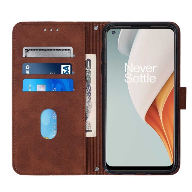 Flip Cover OnePlus Nord N100 Imiteret Lædertrekant Med Rem