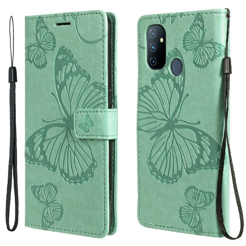 Flip Cover OnePlus Nord N100 Med Snor Kæmpe Strappy Sommerfugle