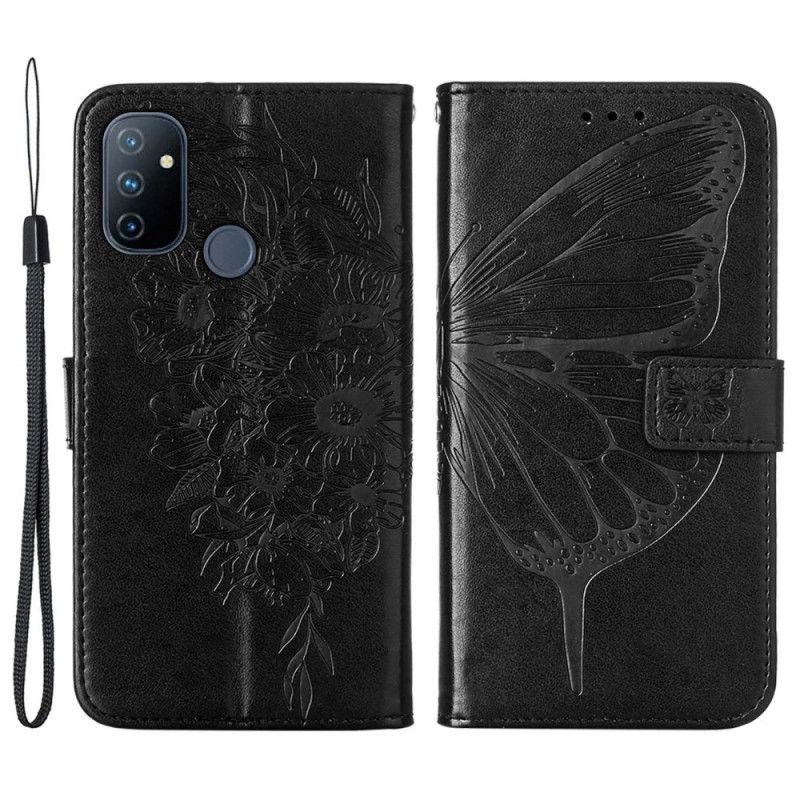 Læder Cover OnePlus Nord N100 Med Snor Strop Design Butterfly