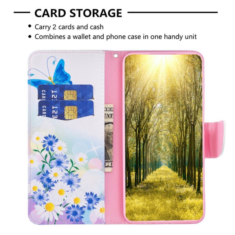 Flip Cover Xiaomi Redmi Note 13 Pro Plus 5g Sommerfugle Og Blomster Akvarel