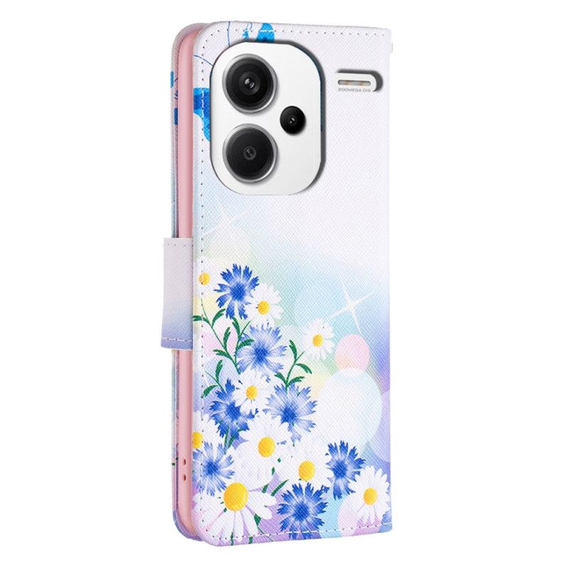 Flip Cover Xiaomi Redmi Note 13 Pro Plus 5g Sommerfugle Og Blomster Akvarel