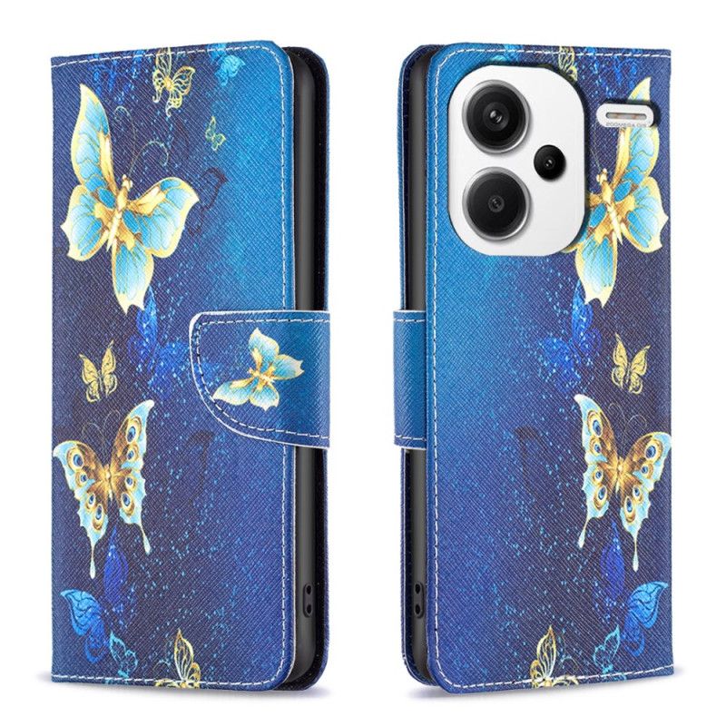 Læder Cover Xiaomi Redmi Note 13 Pro Plus 5g Telefon Etui Gyldne Sommerfugle