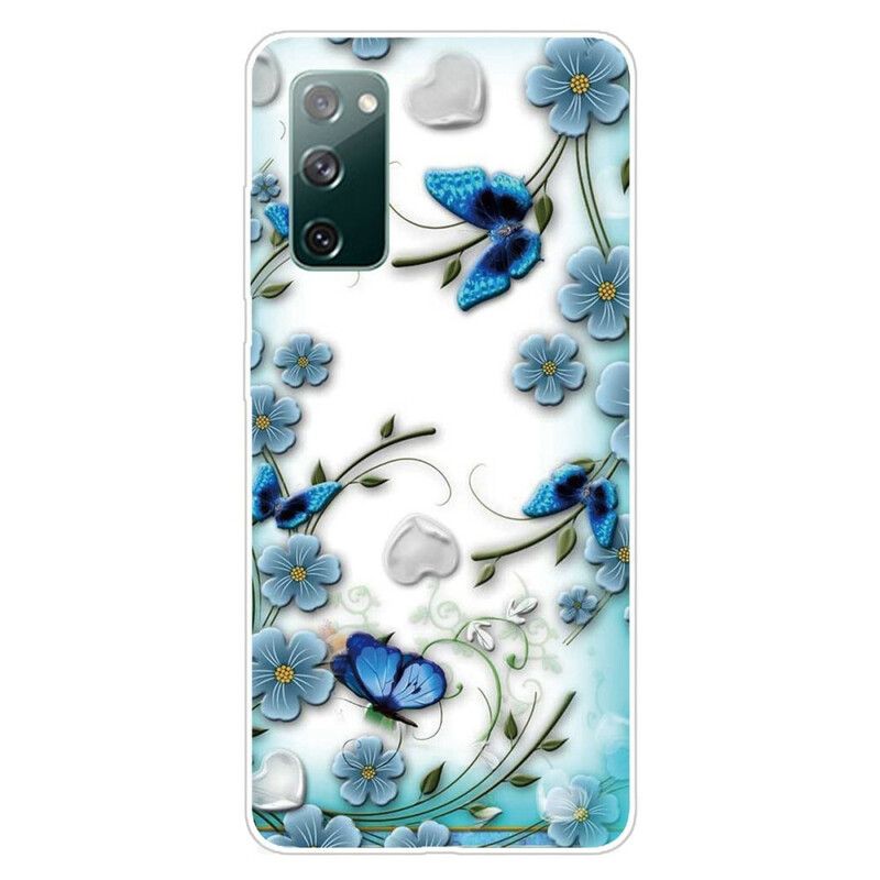 Cover Samsung Galaxy S20 FE Transparente Retro Sommerfugle Og Blomster