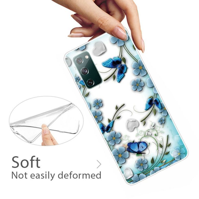 Cover Samsung Galaxy S20 FE Transparente Retro Sommerfugle Og Blomster