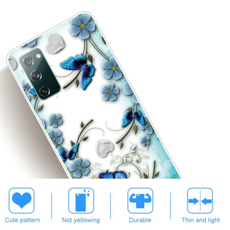 Cover Samsung Galaxy S20 FE Transparente Retro Sommerfugle Og Blomster