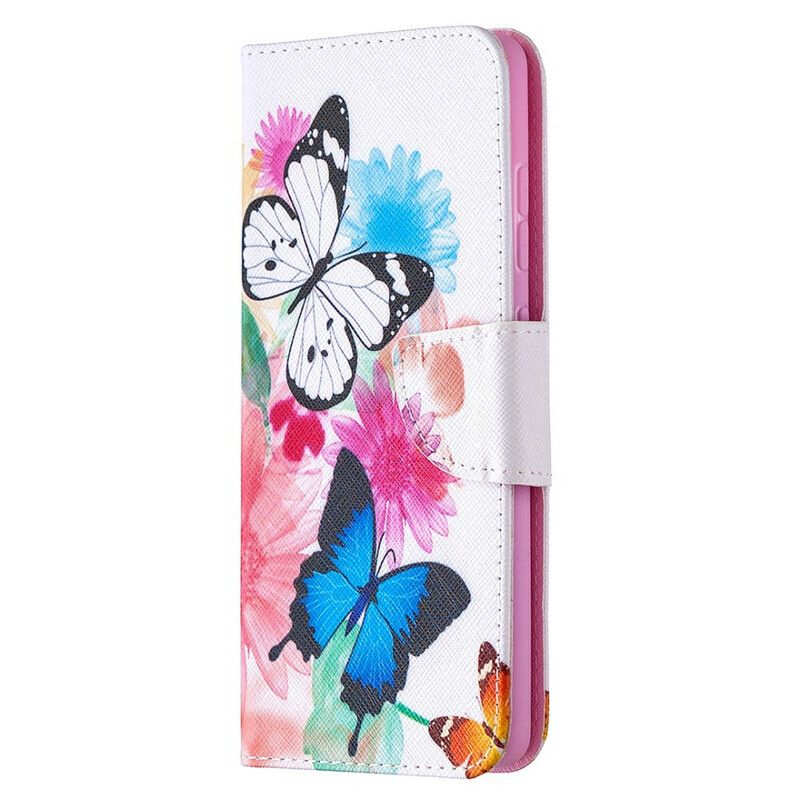 Flip Cover Samsung Galaxy S20 FE Malede Sommerfugle Og Blomster