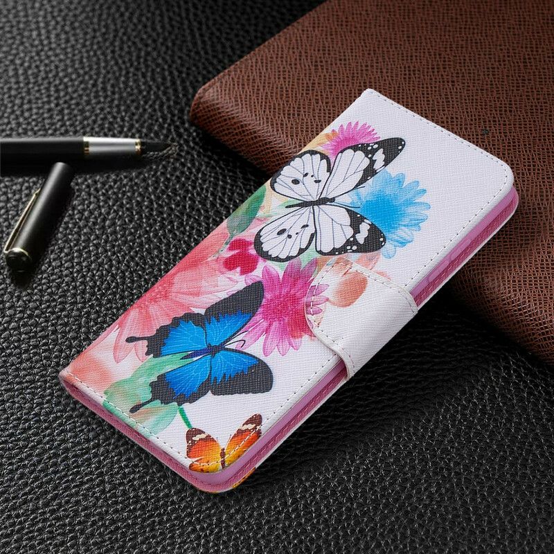 Flip Cover Samsung Galaxy S20 FE Malede Sommerfugle Og Blomster