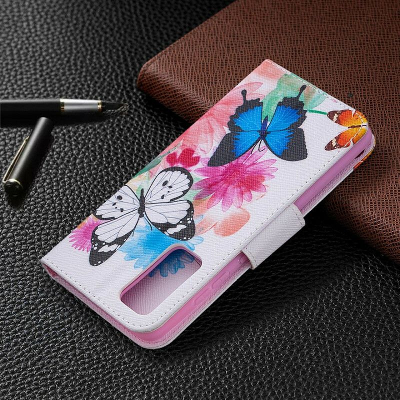 Flip Cover Samsung Galaxy S20 FE Malede Sommerfugle Og Blomster