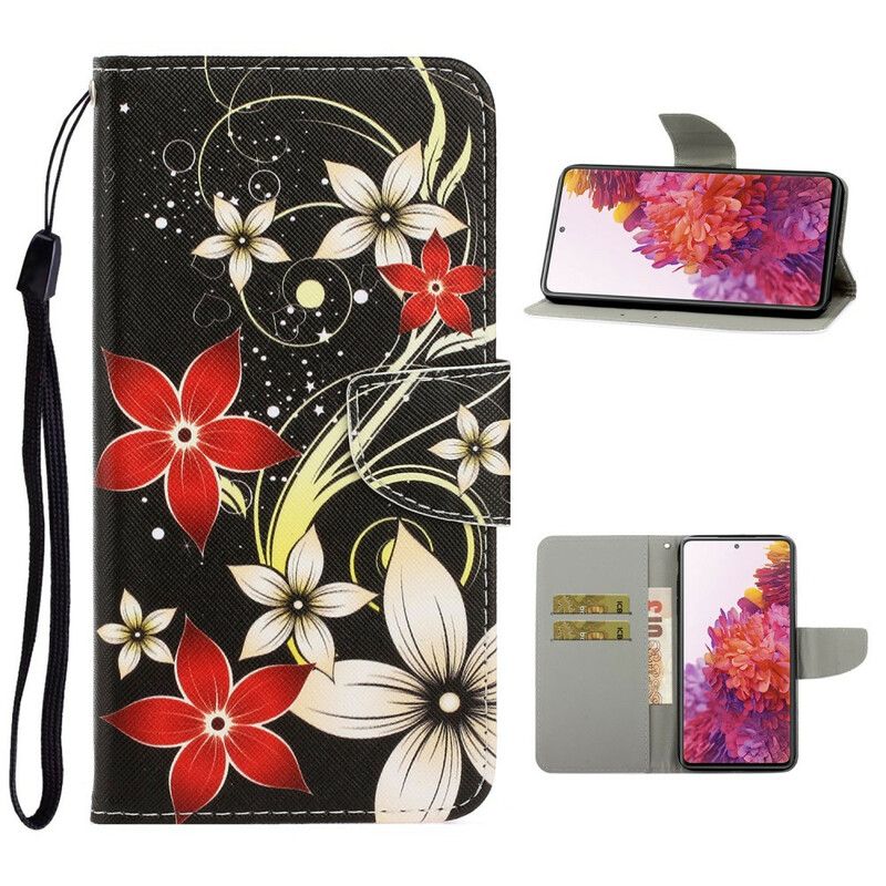 Flip Cover Samsung Galaxy S20 FE Med Snor Farverige Stropblomster