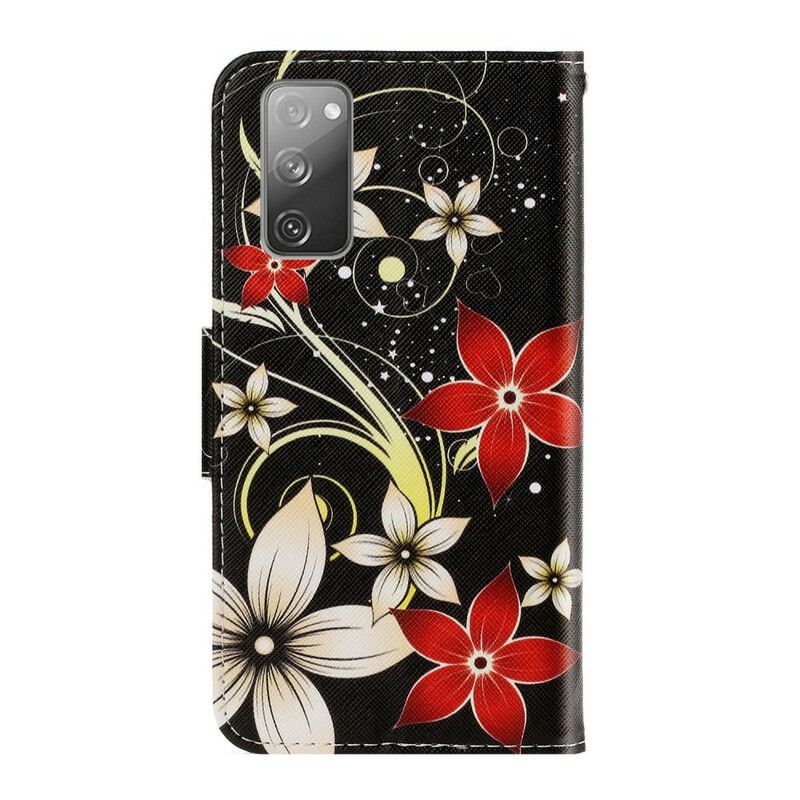 Flip Cover Samsung Galaxy S20 FE Med Snor Farverige Stropblomster