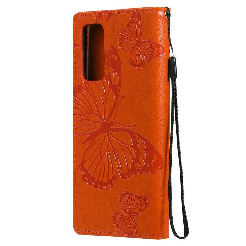 Flip Cover Samsung Galaxy S20 FE Med Snor Kæmpe Strappy Sommerfugle