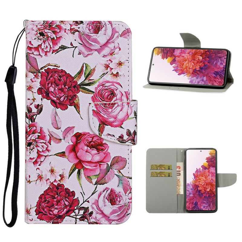 Flip Cover Samsung Galaxy S20 FE Mestrede Blomster Med Snor