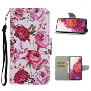 Flip Cover Samsung Galaxy S20 FE Mestrede Blomster Med Snor