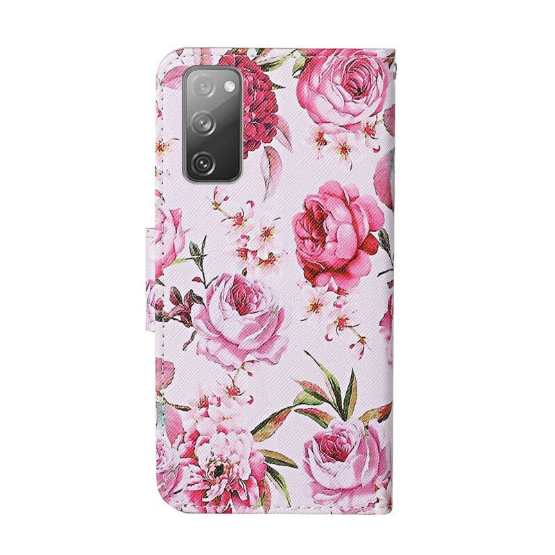 Flip Cover Samsung Galaxy S20 FE Mestrede Blomster Med Snor