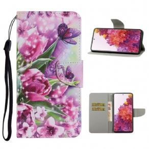 Flip Cover Samsung Galaxy S20 FE Sommerfugle Og Tulipaner